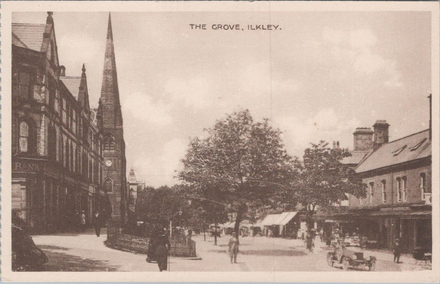 Yorkshire postcard: The Grove Ilkley With Church Spire, 1910s-1920s XT1465