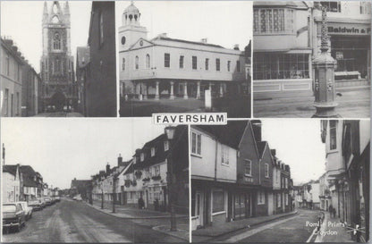 Kent Postcard: Faversham Multi-View Church Guildhall & Street Scenes, 1970s XT1478