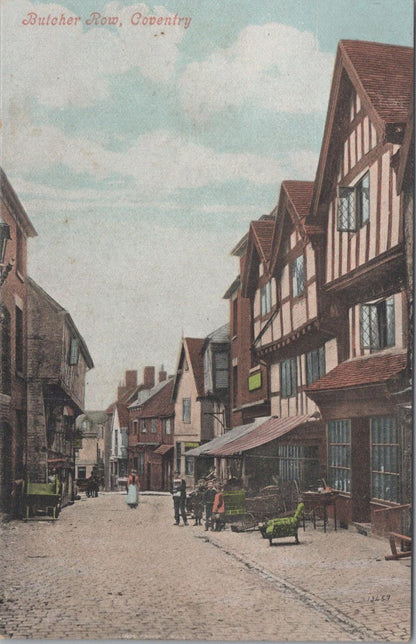 Warwickshire Postcard: Butcher Row, Coventry, Medieval Houses Shops XT1501