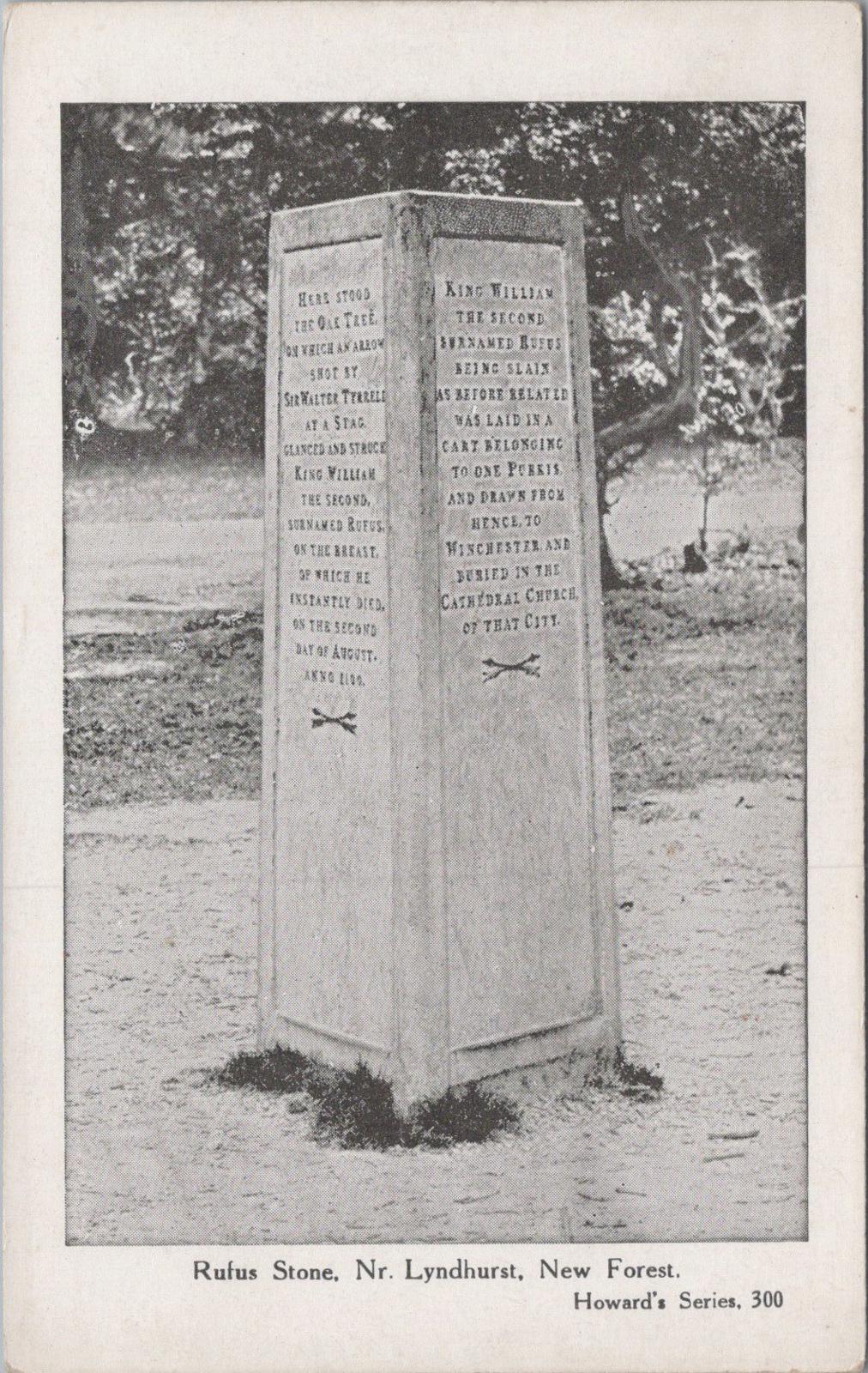 Hampshire Postcard: Rufus Stone Nr. Lyndhurst New Forest 1920s XT1519