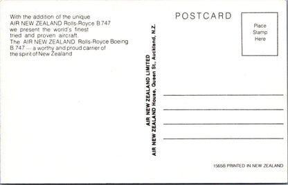 New Zealand Postcard: Air New Zealand Rolls-Royce Boeing B747 1980s XT1526