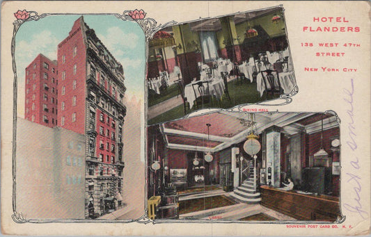 America Postcard: Hotel Flanders, New York City, 135 West 47th Street XT1532