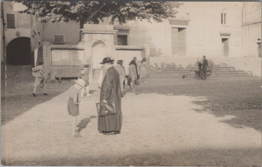 Italy Postcard?: A Priest and Parishioners in a Church Square. c1930s XT1546