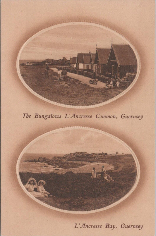 Guernsey Postcard: L’Ancresse Common Bungalows Bay Multi View 1910s Litho XT2954