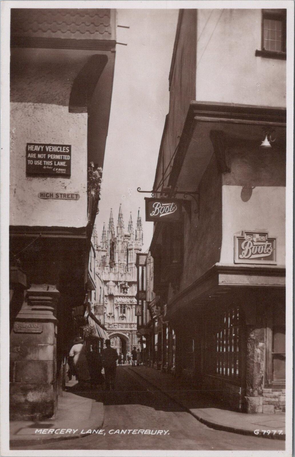 Kent Postcard: Canterbury Mercery Lane Cathedral Boots Sign RPPC XT2958