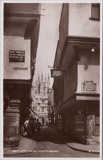Kent Postcard: Canterbury Mercery Lane Cathedral Boots Sign RPPC XT2958