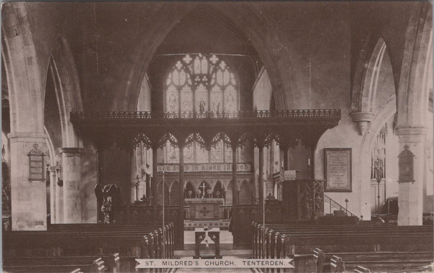 Kent Postcard: Tenterden St Mildred Bodley Rood Screen Chancel Nave RPPC XT2974