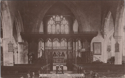 Kent Postcard: Tenterden St Mildred Bodley Rood Screen Chancel Nave RPPC XT2974