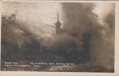 Sussex Postcard: Bexhill on Sea Colonnade Deck Rough Sea Vieler RPPC XT2982