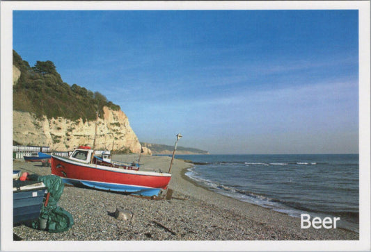 Devon Postcard: Beer Beach Fishing Boats Jurassic Cliffs Coast Chrome XT2743