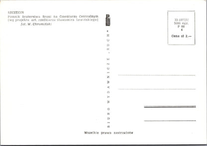 Poland Postcard: Szczecin Pomnik Braterstwa Broni Cmentarz Centralny  XT2765