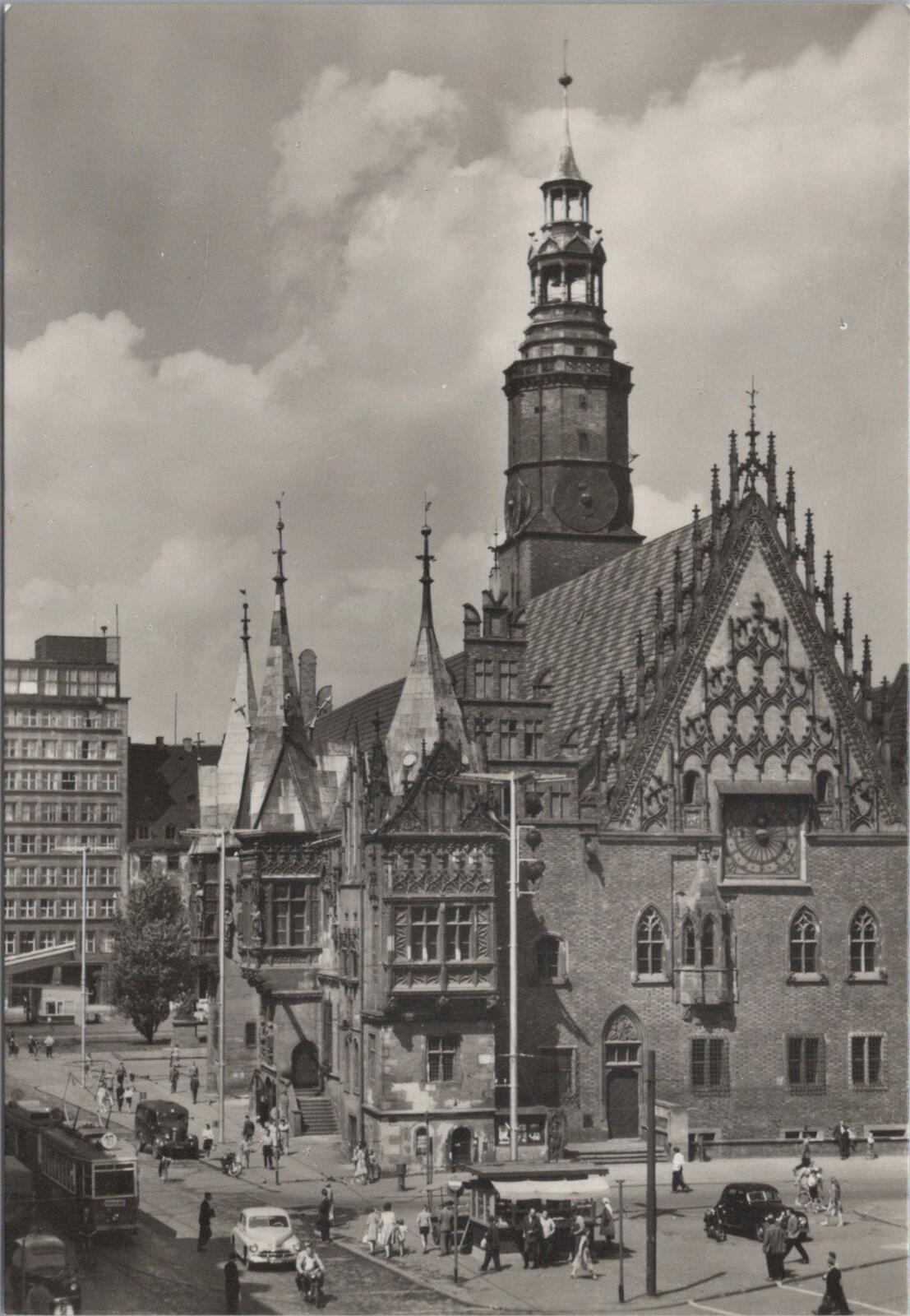 Poland Postcard: Wroclaw Ratusz Town Hall Gothic Market Square Chrome XT2767