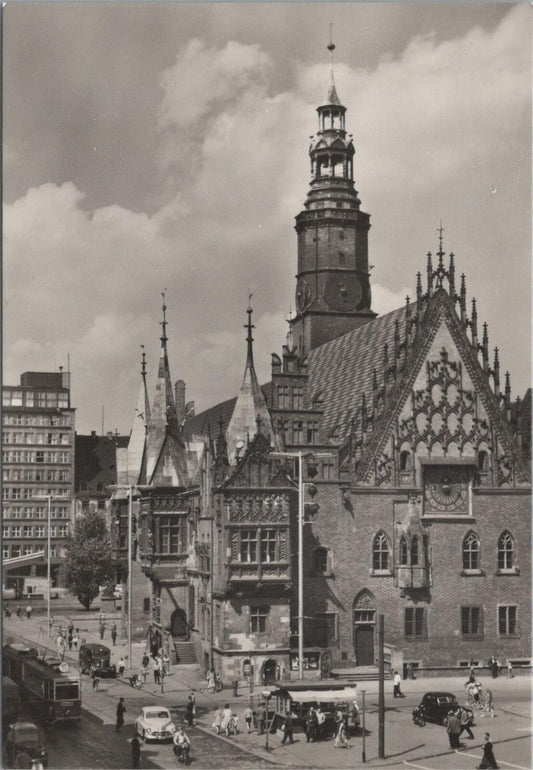 Poland Postcard: Wroclaw Ratusz Town Hall Gothic Market Square Chrome XT2767