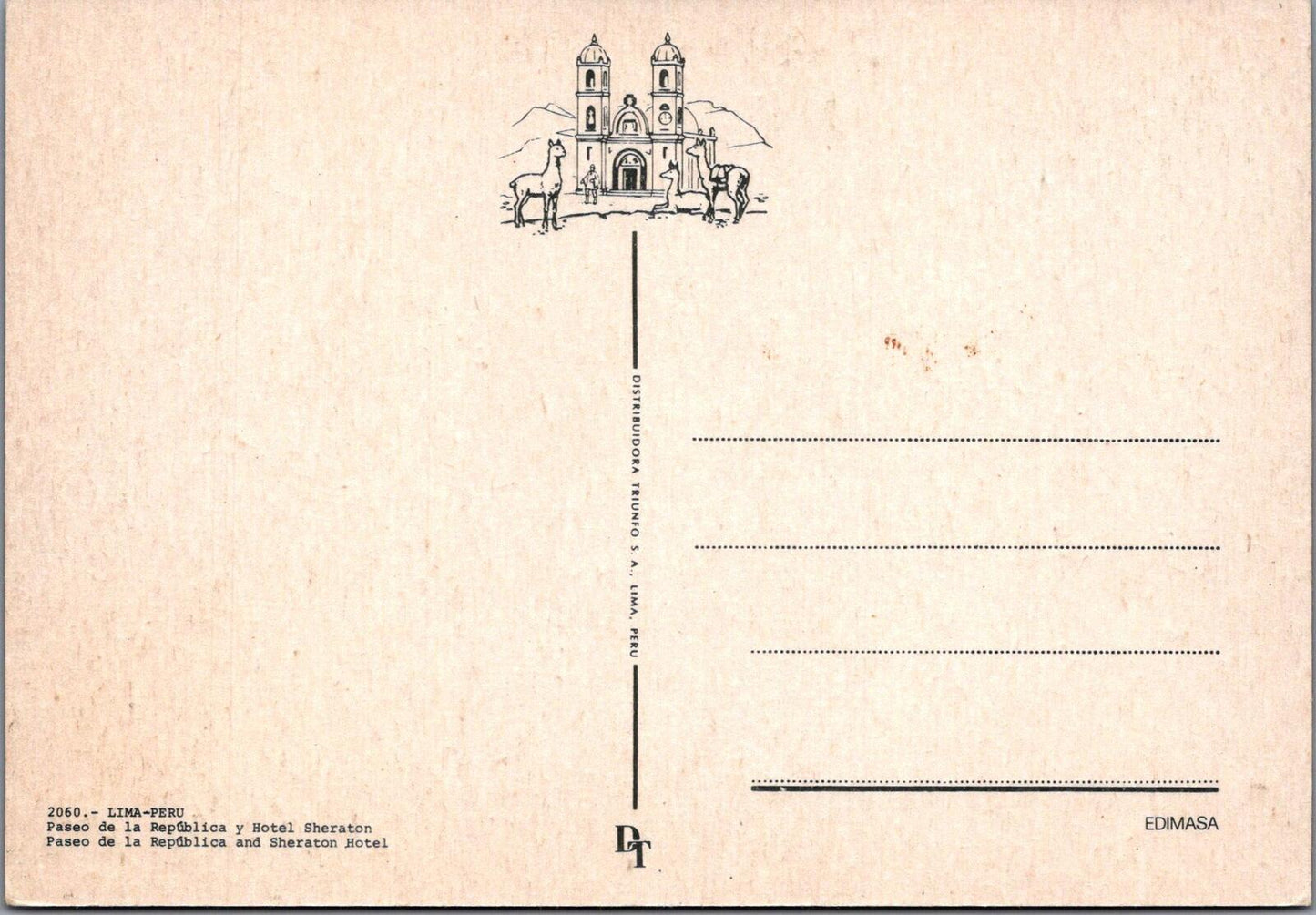 Peru Postcard: Lima Paseo De La Republica Sheraton Hotel 1970s/1980s  XT2776