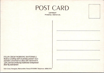 Powys Postcard: Felin Crewi Working Watermill Penegoes Machynlleth Chrome XT2802
