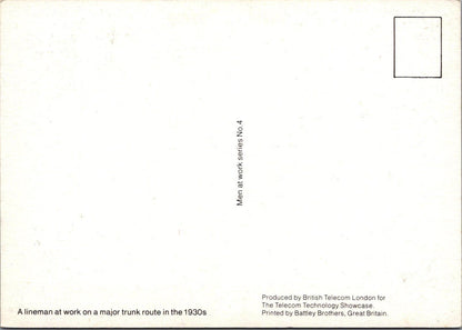 London Postcard: British Telecom Lineman Major Trunk Route 1930s Chrome XT2803
