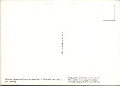 London Postcard: British Telecom Linemen Storm Damage Roof Top Chrome XT2804