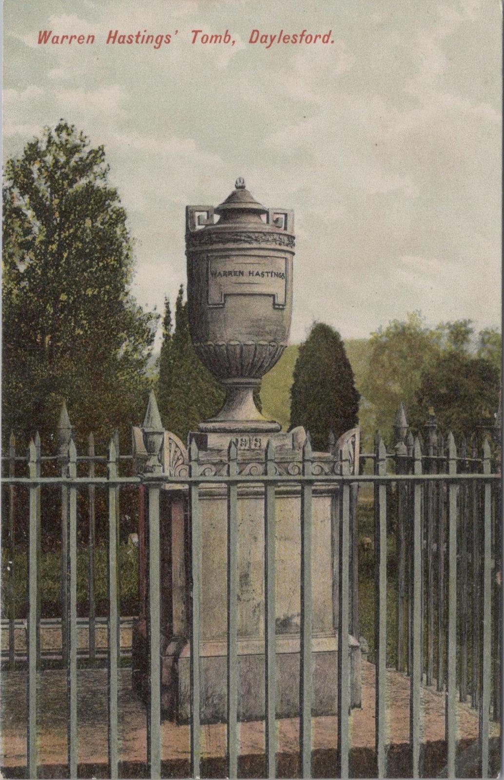 Gloucestershire Postcard - Tomb of Warren Hastings, Daylesford  XT646