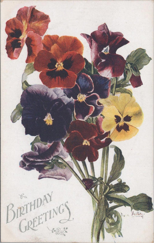 Greetings Postcard - Birthday Greetings, Flowers, Pansies, Artist   XT712