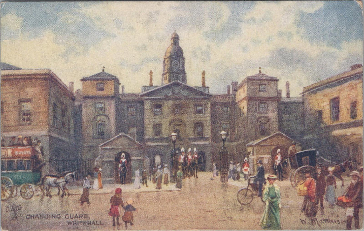 London Postcard - Changing Guard, Whitehall. Artist William Matthison  XT728