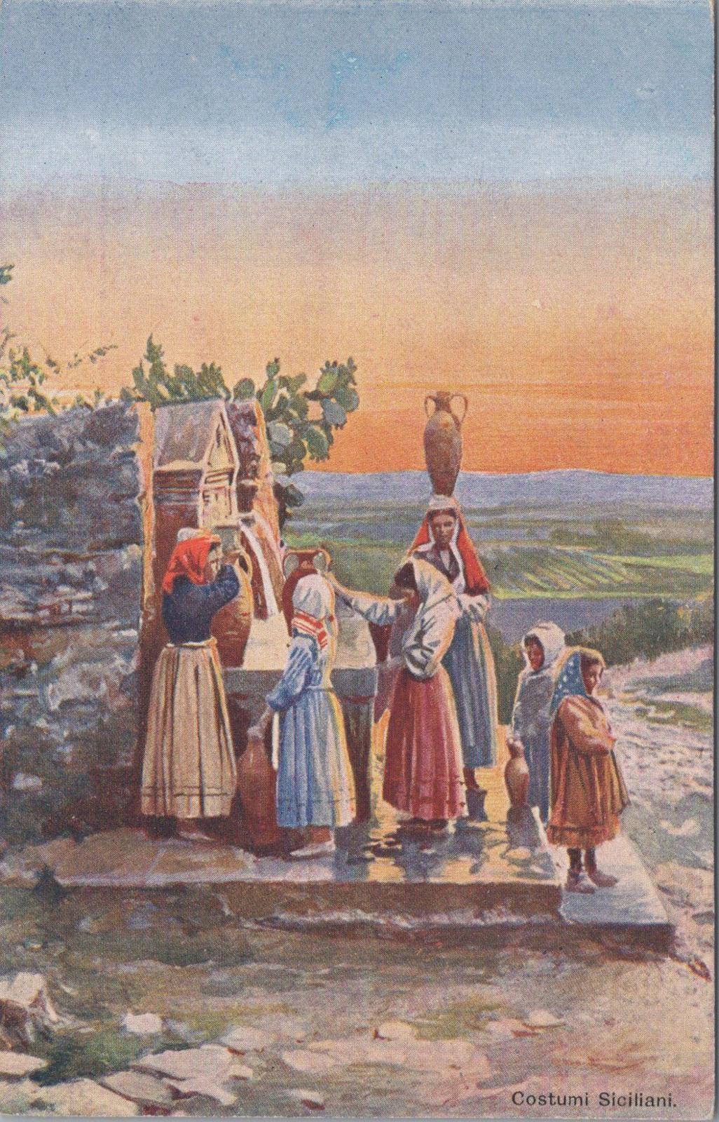 Italy Postcard - Rural Sicily, Sicilian Costumes, Water Gathering  XT756