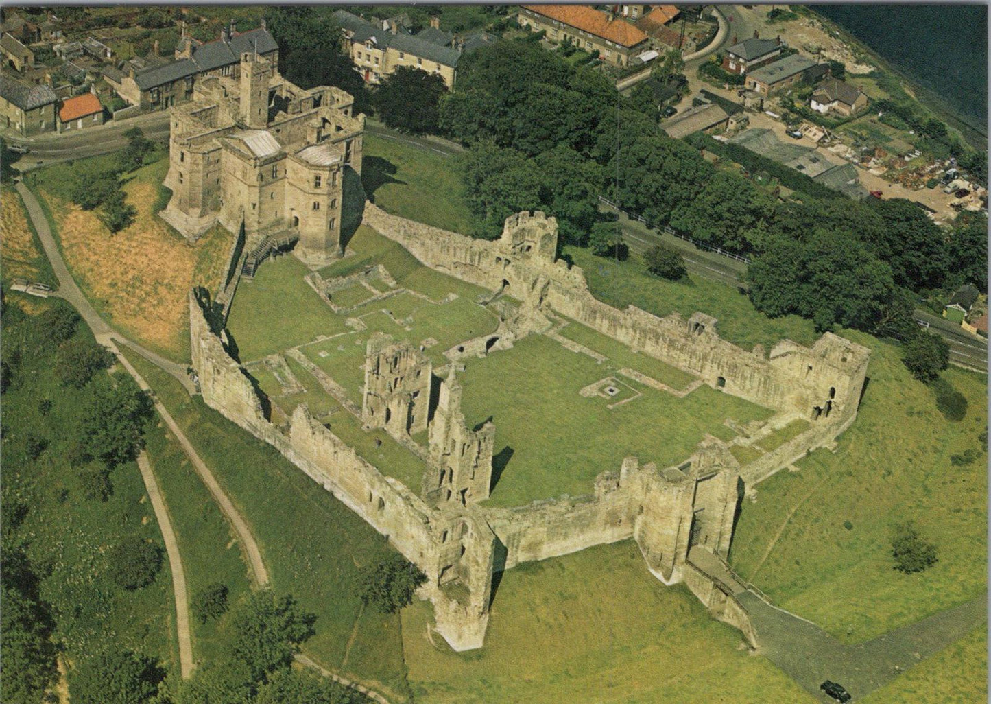 Northumberland Postcard - Warkworth Castle, Air View From South-West  XT1136