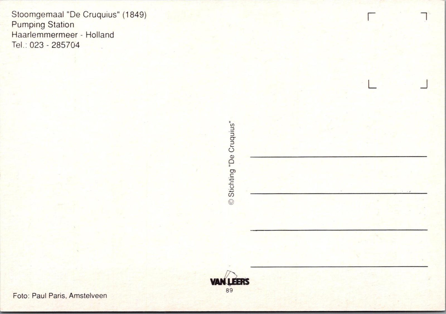 Netherlands Postcard-Stoommachine De Cruquius Pump Station,Haarlemmermeer XT1149
