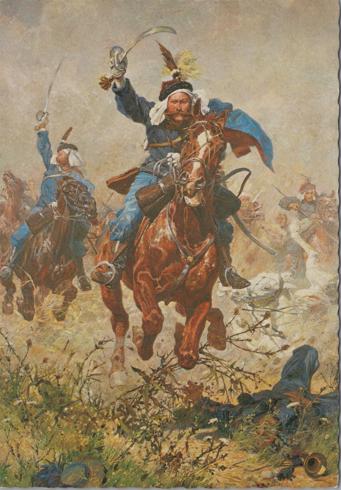 Military Postcard -Battle of Custoza, Cavalry Charge, 13th Uhlan Regiment XT1155