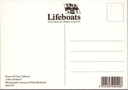 Lifeboats Postcard - Fowey D Class Lifeboat Olive Herbert  XT1184