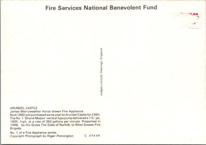 Fire Brigade Postcard - Arundel Castle James Merryweather Horse-drawn Fire Appliance XT1186