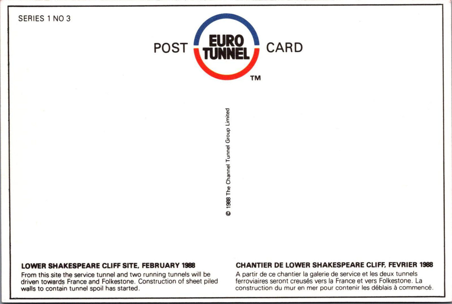 Transport Postcard - The Channel Tunnel, Lower Shakespeare Cliff Site XT1191