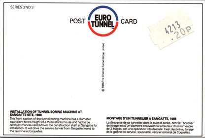 Transport Postcard - Channel Tunnel, Installation of Tunnel Boring Machine XT1192