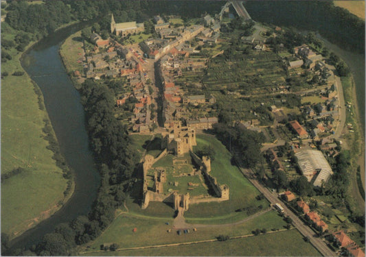 Northumberland Postcard - Aerial View of Warkworth Castle And Village XT1225