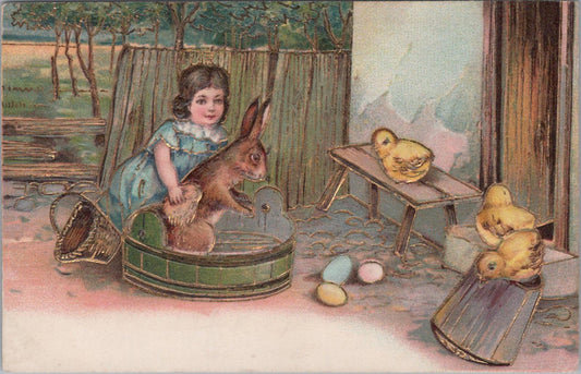 Animals Postcard - Easter illustration, Easter Bunny and Yellow Chicks   XT1270