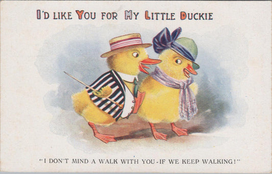 Animals Postcard - Birds, Whimsical illustration of Two Ducklings  XT1278