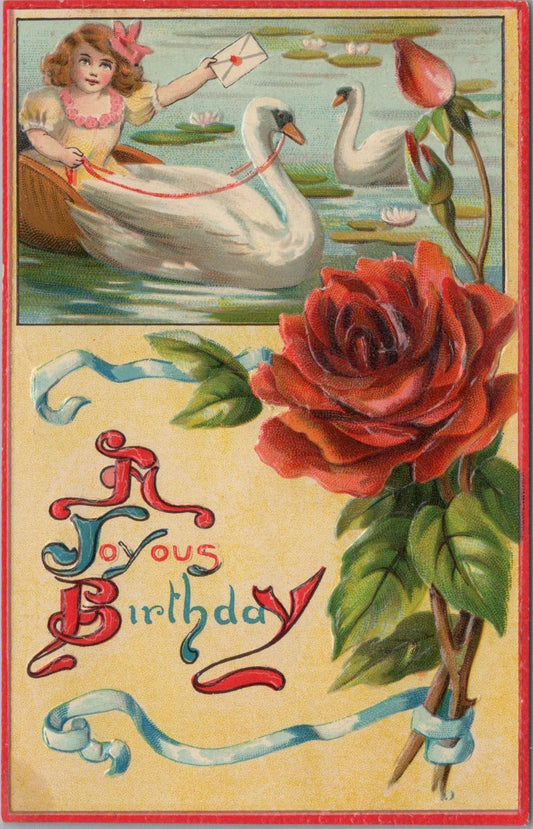 Embossed Greetings Postcard - A Joyous Birthday, Early 1900s, Red Rose  XT1301
