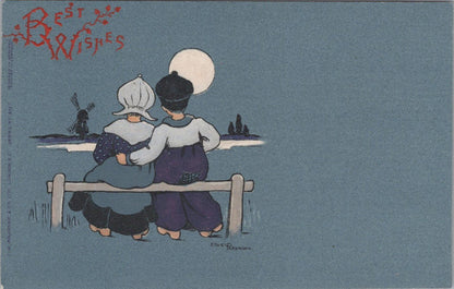 Greetings Postcard-Dutch Boy and Girl Sitting on a Fence, Ethel Parkinson XT1304