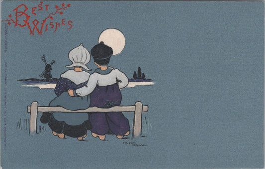 Greetings Postcard-Dutch Boy and Girl Sitting on a Fence, Ethel Parkinson XT1304