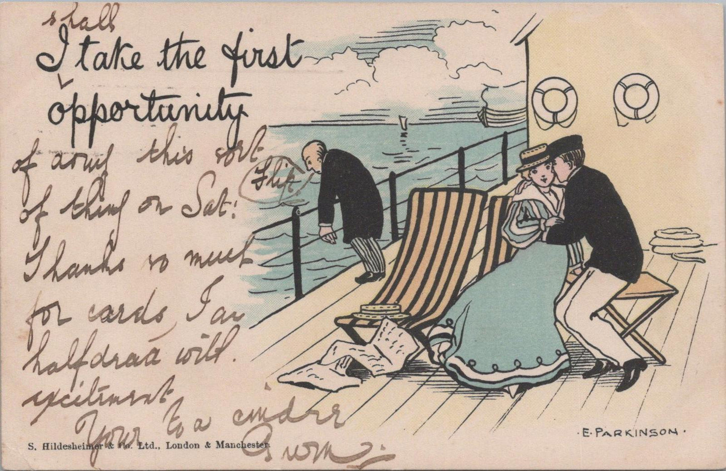 Artist Postcard - A Moonlight Flit, Romance, Artist Ethel Parkinson XT1305