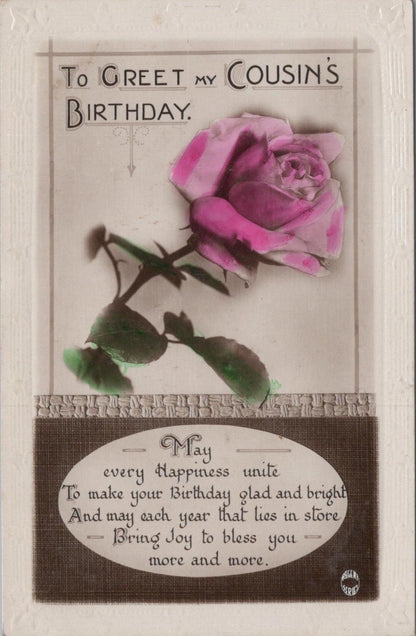 Greetings Postcard - To Greet My Cousin's Birthday, Pink Rose XT1309