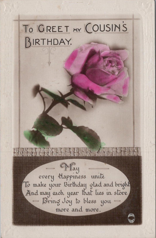 Greetings Postcard - To Greet My Cousin's Birthday, Pink Rose XT1309