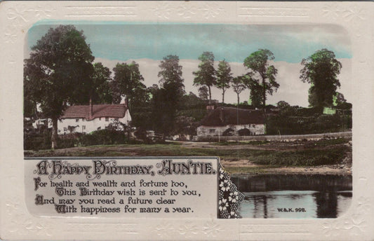 Greetings Postcard - A Happy Birthday, Auntie, Village Cottages  XT1310