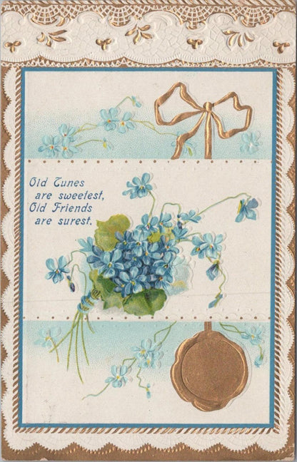 Embossed Greetings Postcard - Friendship, Blue Forget-Me-Nots Flowers XT1314