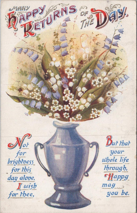 Greetings Postcard - Many Happy Returns of The Day, Vase of Flowers  XT1315