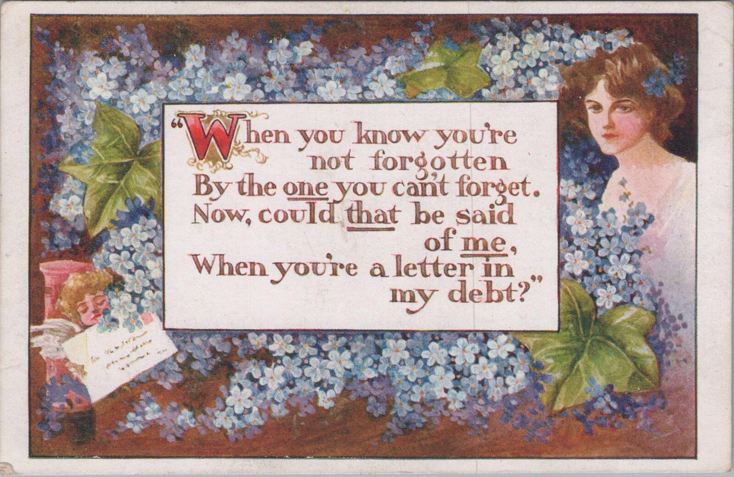 UK Postcard Romance Poem When You Know You're Not Forgotten Flowers XT2422