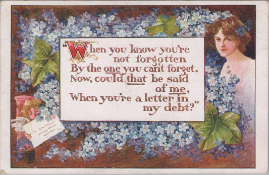 UK Postcard Romance Poem When You Know You're Not Forgotten Flowers XT2422