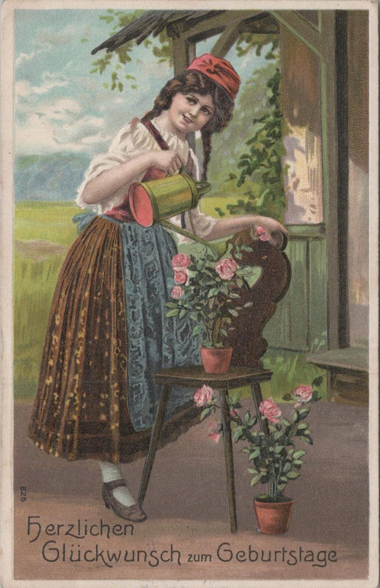 Germany Postcard Herzlichen Glückwunsch zum Geburtstage Girl Roses XT2427