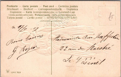 France Postcard Doux Souvenir Girl Flowers Parasol 1907 Paris Sent XT2430