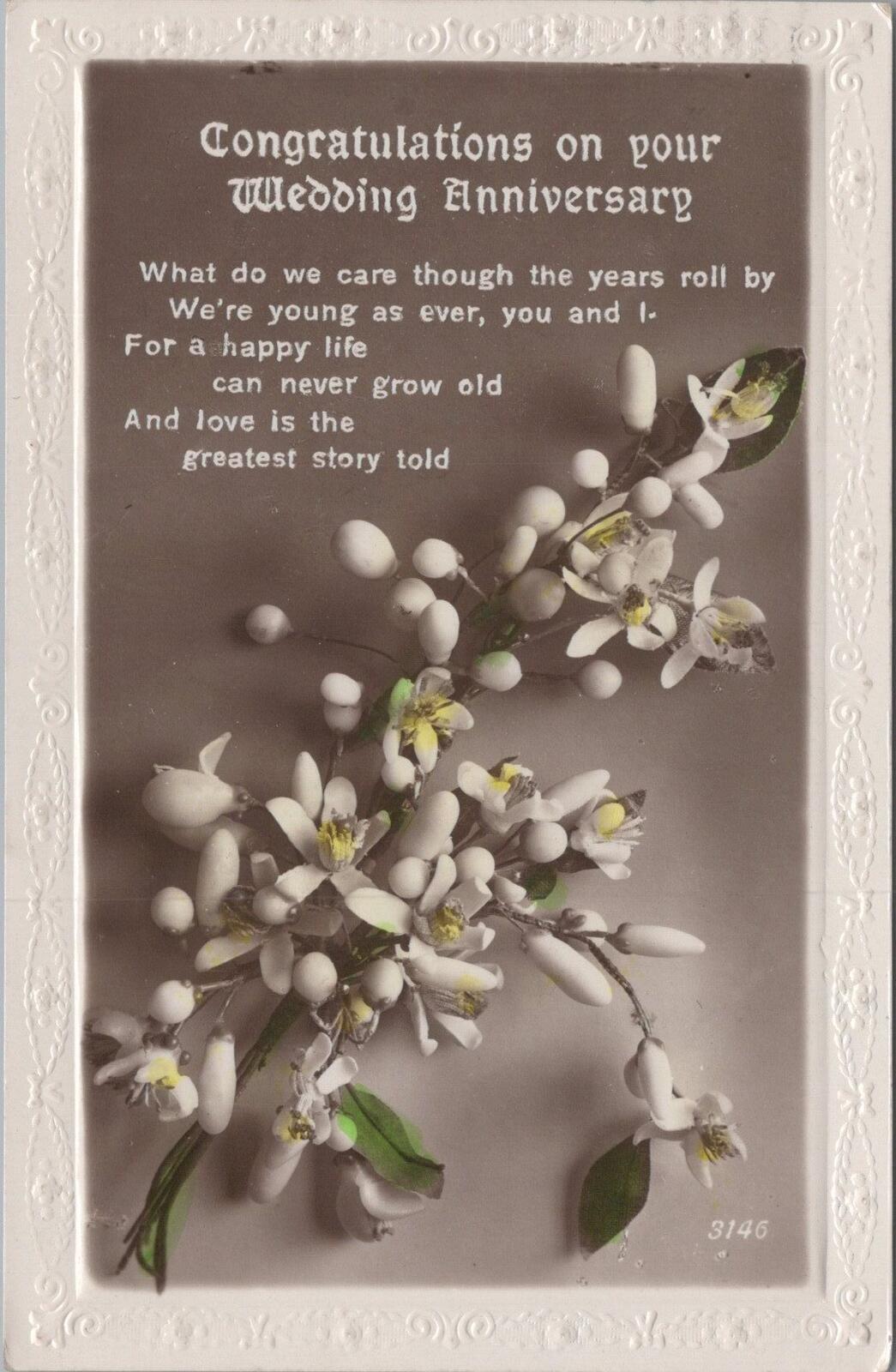 UK Postcard Wedding Anniversary Congratulations Orange Blossom Poem XT2442
