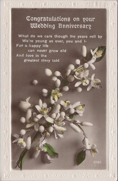 UK Postcard Wedding Anniversary Congratulations Orange Blossom Poem XT2442